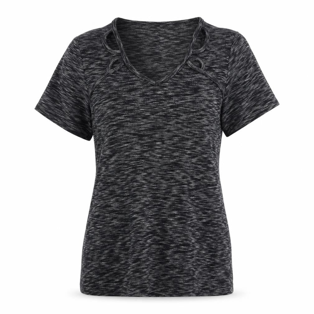 Front view of Papaya women’s grey basic t-shirt, size UK 10, - cut out detail