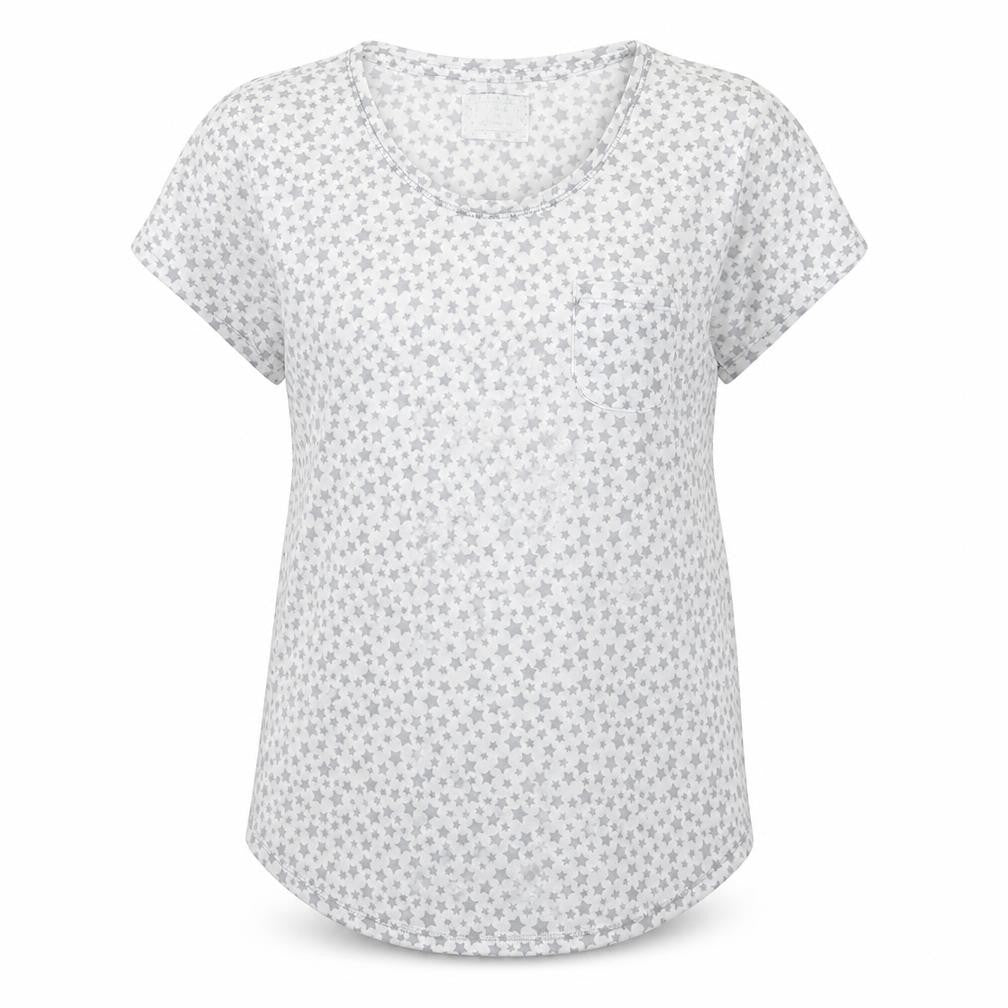 Matalan Womens White Geometric  Top Pyjama Top Size M  - Star pattern