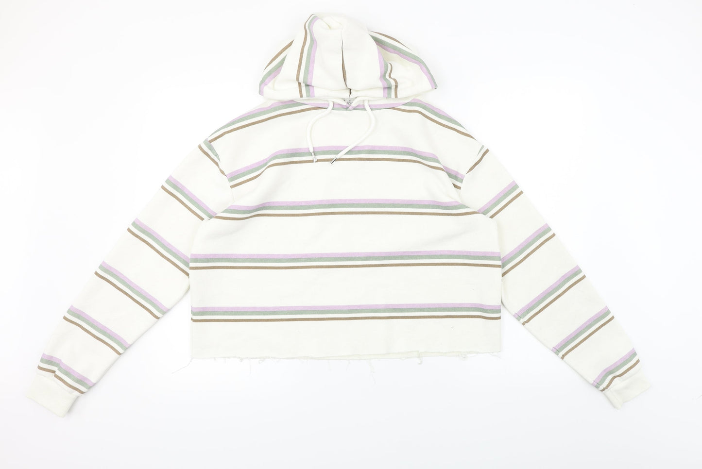 Priamark  Womens White Striped  Pullover Hoodie Size M
