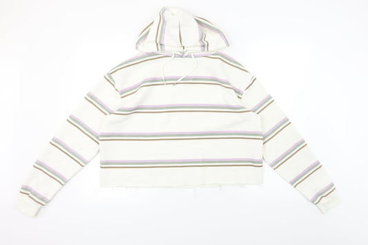 Priamark  Womens White Striped  Pullover Hoodie Size M