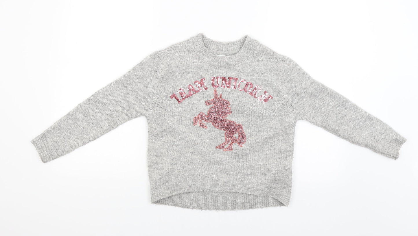 Primark Girls Grey   Pullover Jumper   - Team Unicorn