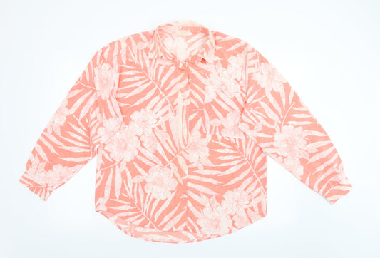 Preworn Womens Pink Floral  Basic Blouse Size 14