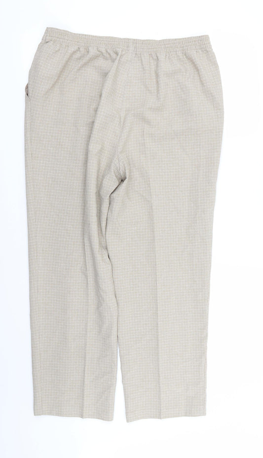 M&S Womens Beige Check  Trousers  Size 14 L25 in