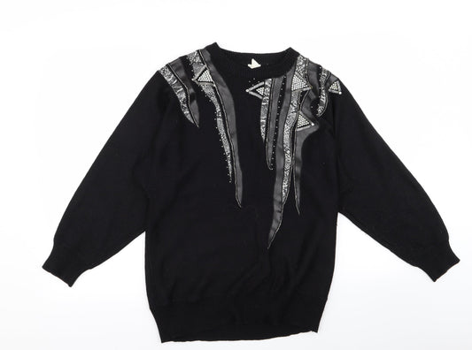 sanco Womens Black Geometric  Pullover Jumper Size M