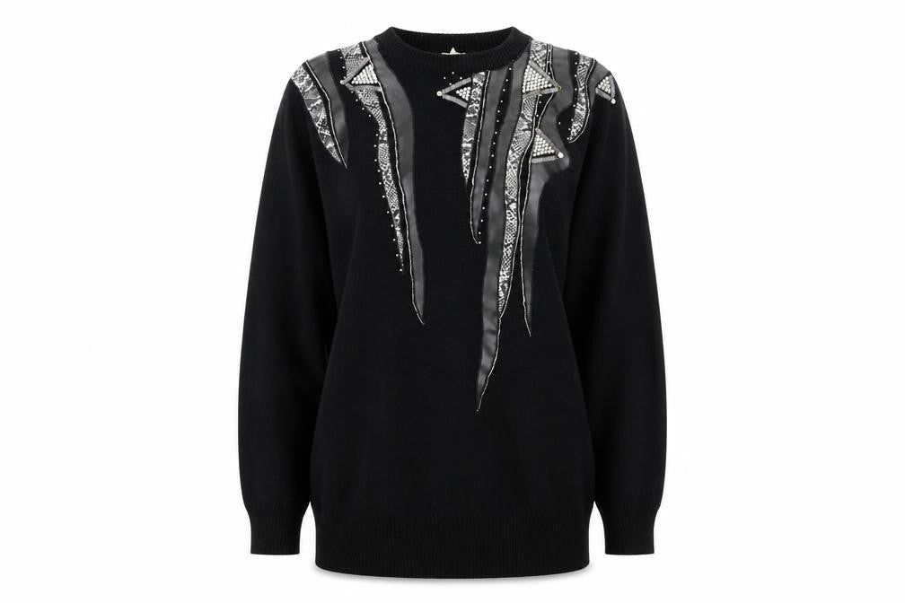 sanco Womens Black Geometric  Pullover Jumper Size M