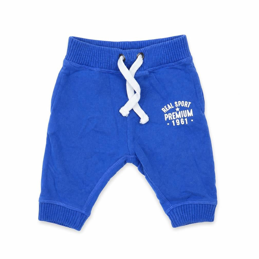 Front view of Mothercare Baby Blue Jogger Trousers, size 3-6, Months