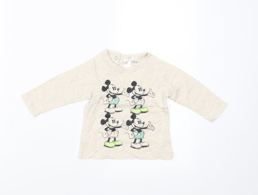 H&M Girls Beige   Basic T-Shirt Size 3-6 Months  - Mickey mouse