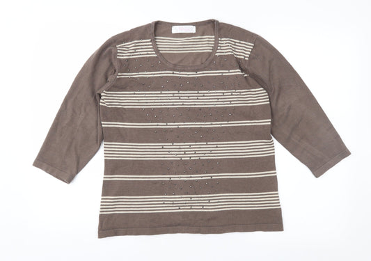FABRIZIO GIANNI Womens Brown Striped  Pullover Jumper Size M