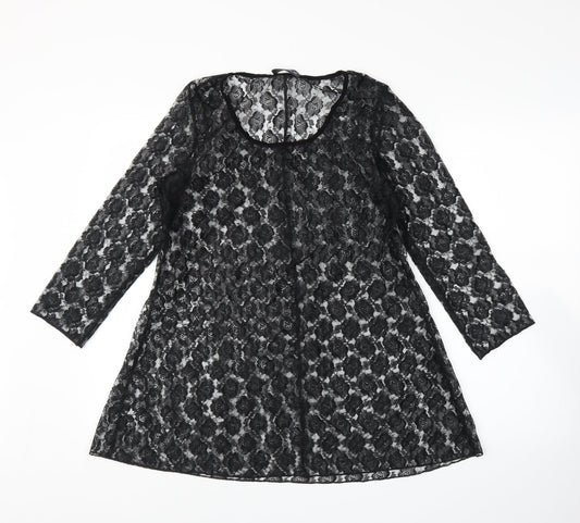 Saloos Womens Black Floral  Tunic Blouse Size M