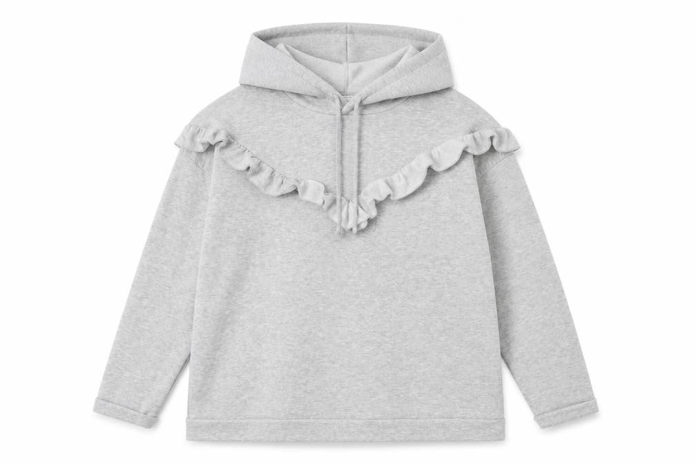Front view of Papaya women’s grey pullover hoodie, size L