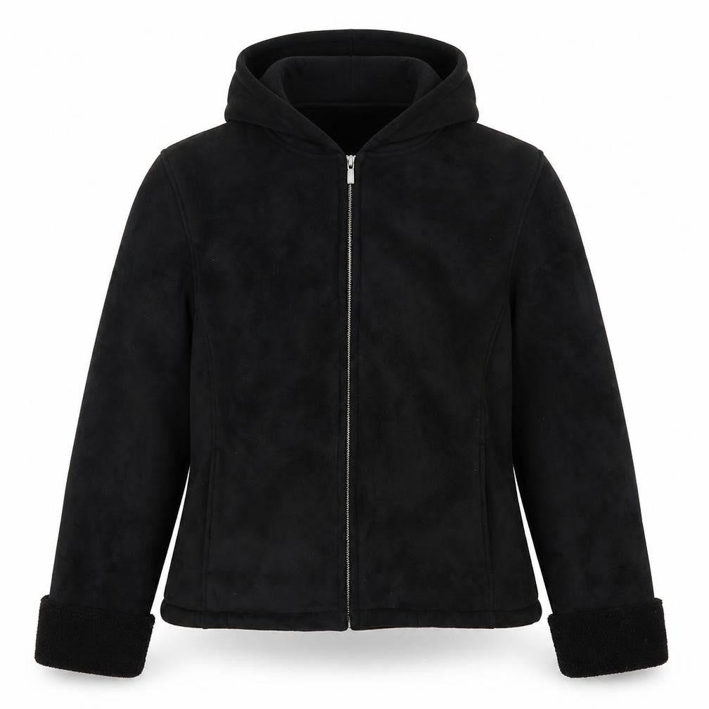 Front view of Papaya women’s black jacket coat, size UK 12