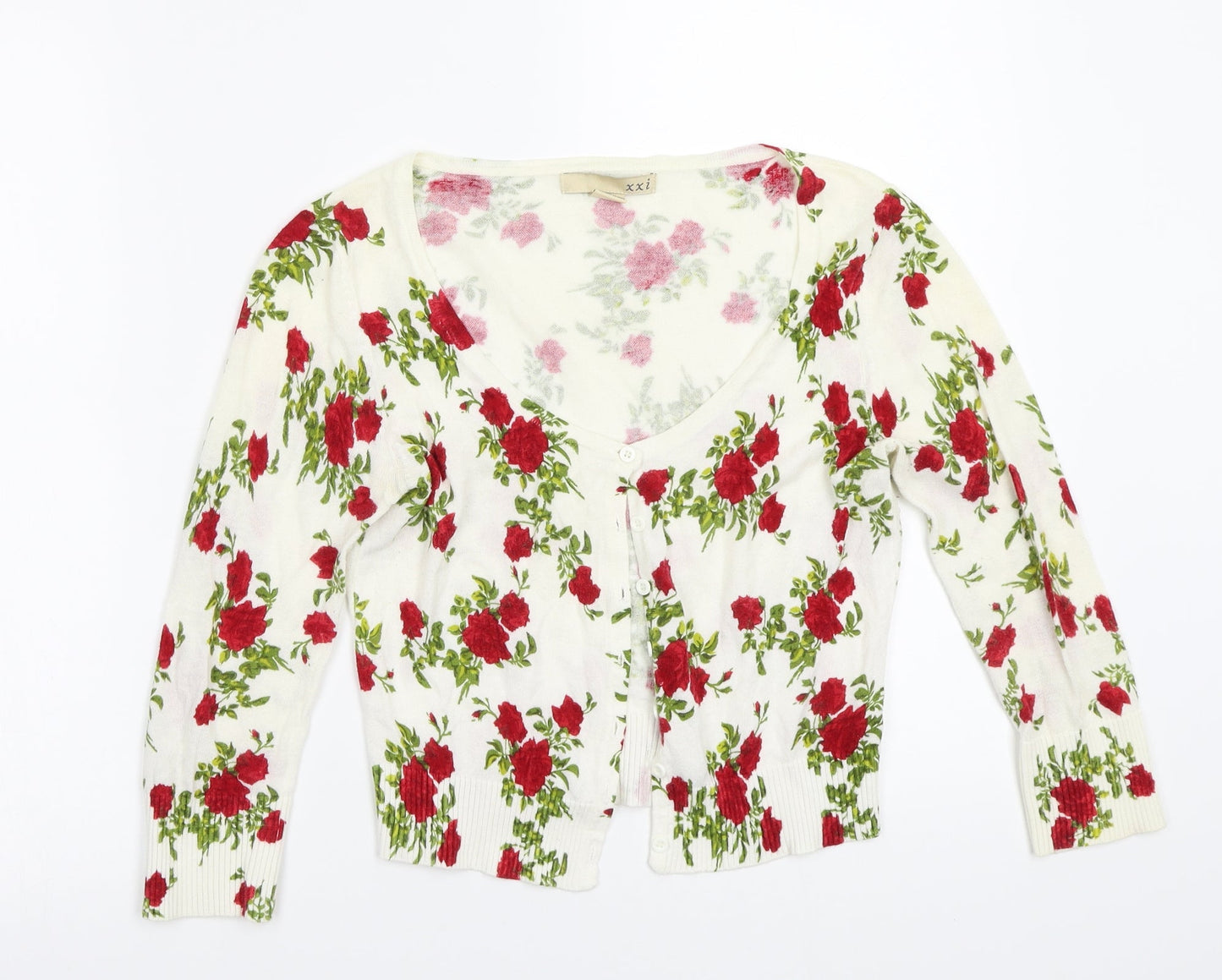 XXI Womens White Floral  Cardigan Jumper Size S