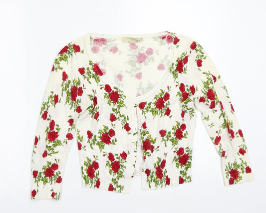 XXI Womens White Floral  Cardigan Jumper Size S