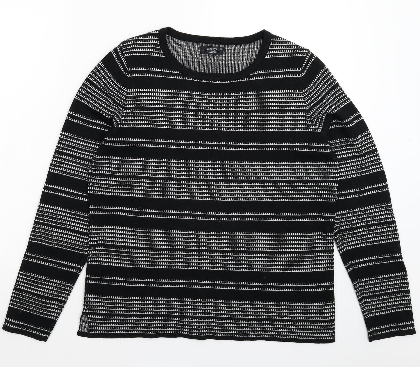 Papaya Womens Black Geometric Knit Pullover Jumper Size 14