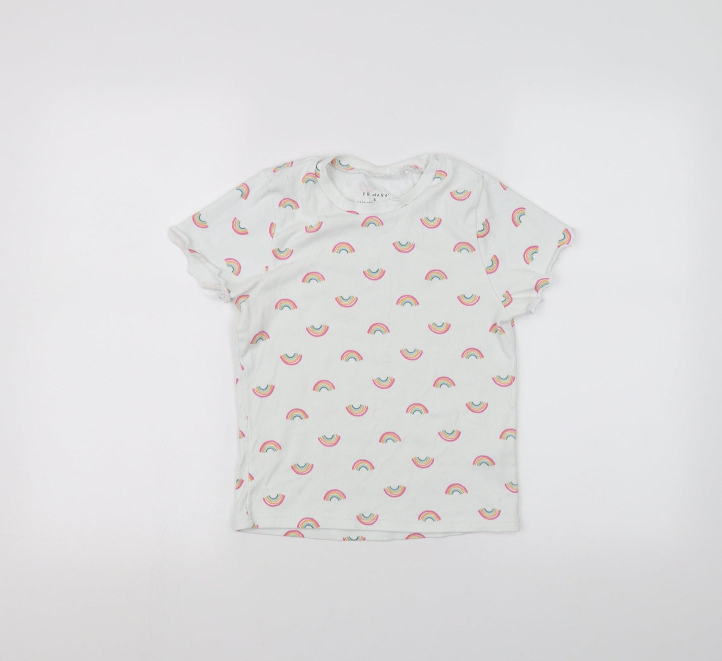 Primark Girls White   Basic T-Shirt Size S  - Rainbow