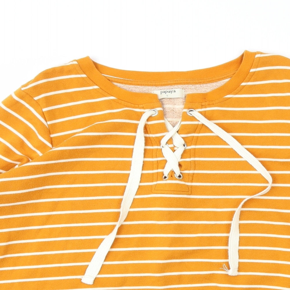 Papaya Womens Yellow Striped  Pullover Sweatshirt Size L