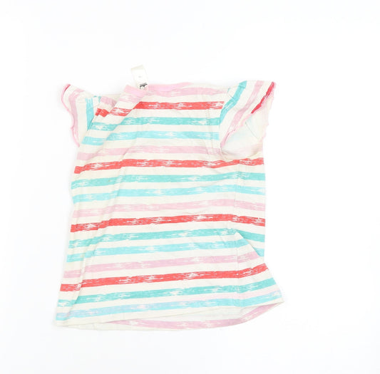 royal blue adventure Girls White Striped  Basic T-Shirt Size 4-5 Years