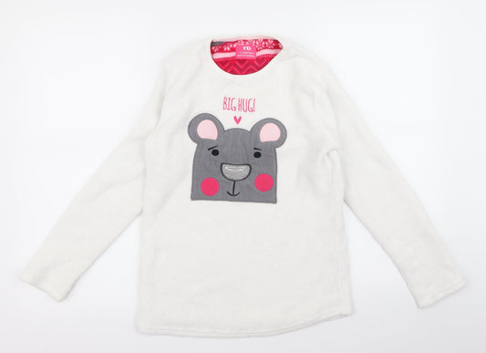 yd Girls White   Basic T-Shirt Size 10-11 Years  - give hug