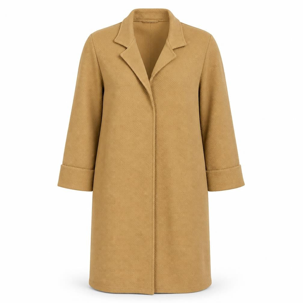 Front view of Booho women’s brown overcoat jacket, size UK 12, - overcoat