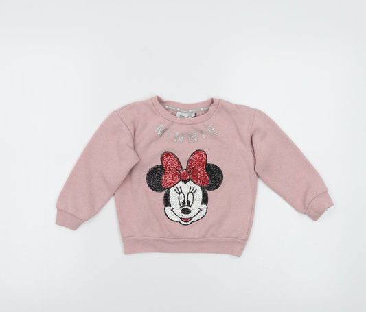 Disney Girls Pink Patchwork  Pullover Sweatshirt   - Minnie mouse