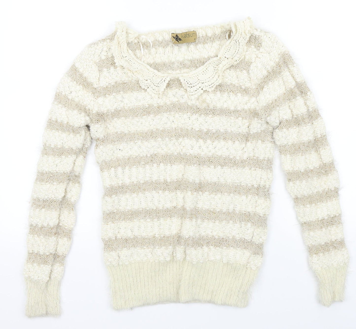 Katsumi Womens Beige Striped  Pullover Jumper Size S