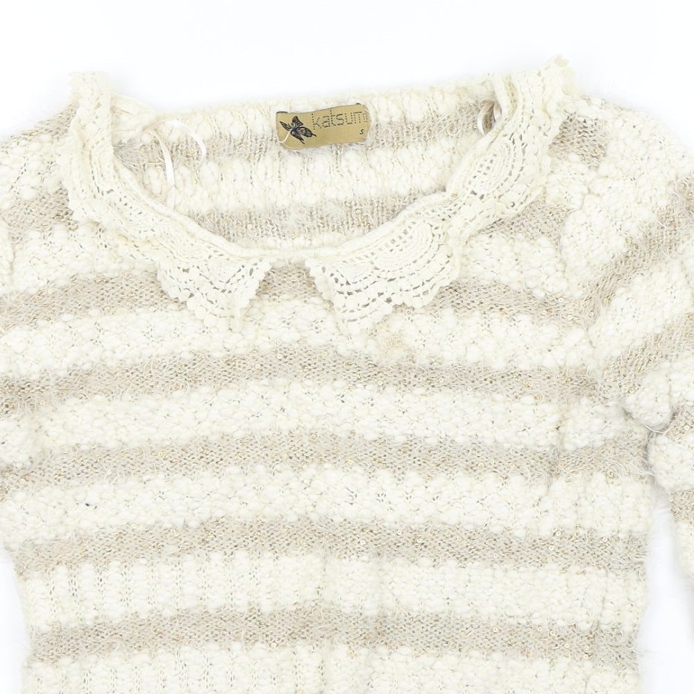 Katsumi Womens Beige Striped  Pullover Jumper Size S