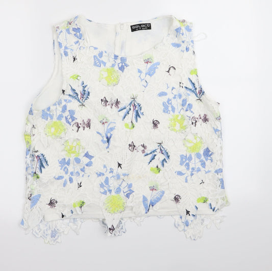 Select Womens White Floral  Basic Tank Size 14