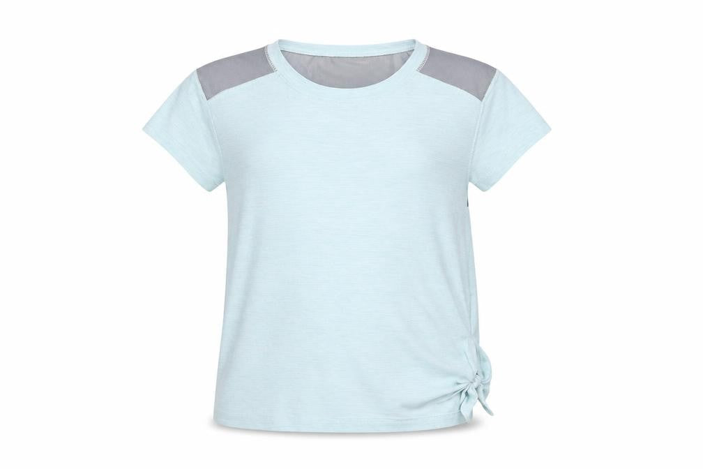 Front view of Old Navy girls’ blue basic t-shirt, size 6-7, years
