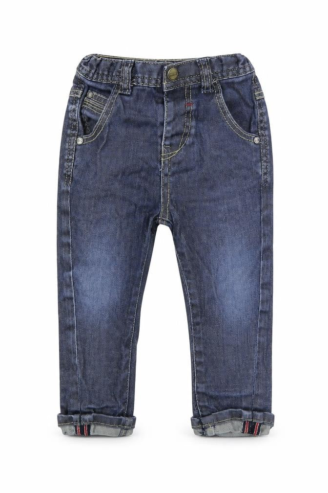 Front view of junior j 1996 Baby Blue Colourblock Cargo Jeans, size 18-24, Months
