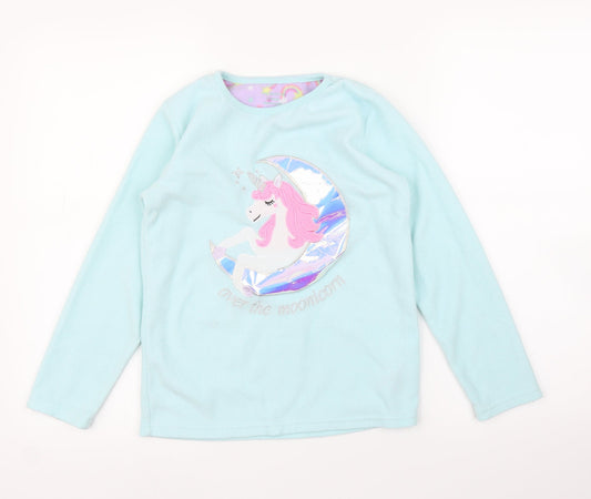 Primark Girls Blue  Fleece Top Pyjama Top Size 10-11 Years  - Unicorn