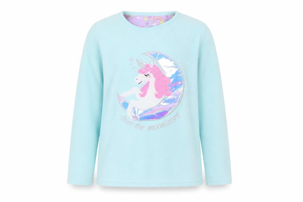 Primark Girls Blue  Fleece Top Pyjama Top Size 10-11 Years  - Unicorn