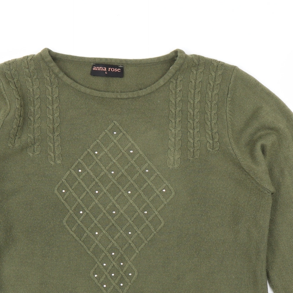 Anna Rose Womens Green Argyle/Diamond  Pullover Jumper Size L