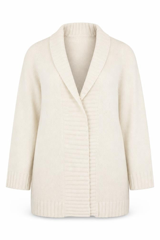 Front view of Evie women’s white cardigan jumper, size UK 14