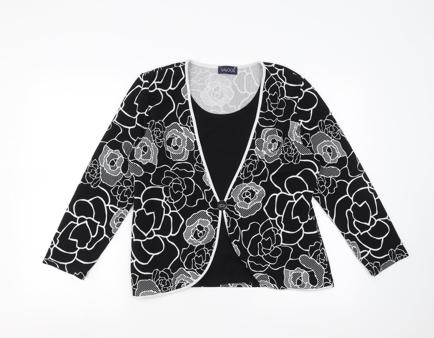 Saloos Womens Black Floral  Basic Blouse Size 14