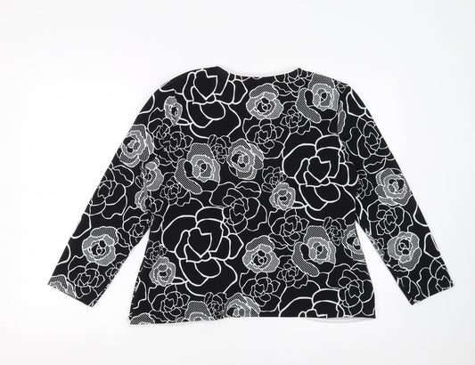 Saloos Womens Black Floral  Basic Blouse Size 14