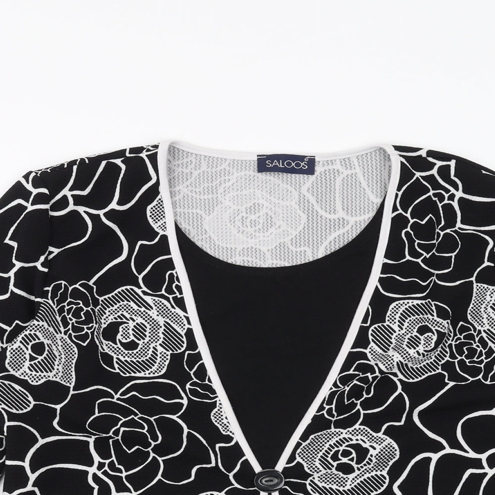 Saloos Womens Black Floral  Basic Blouse Size 14