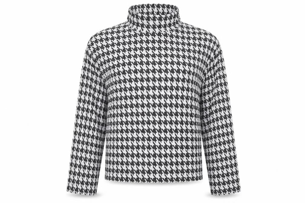 PRETTYLITTLETHING Womens Black Houndstooth  Basic Blouse Size S
