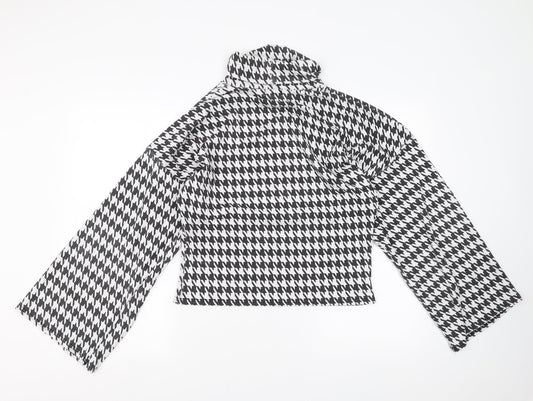 PRETTYLITTLETHING Womens Black Houndstooth  Basic Blouse Size S