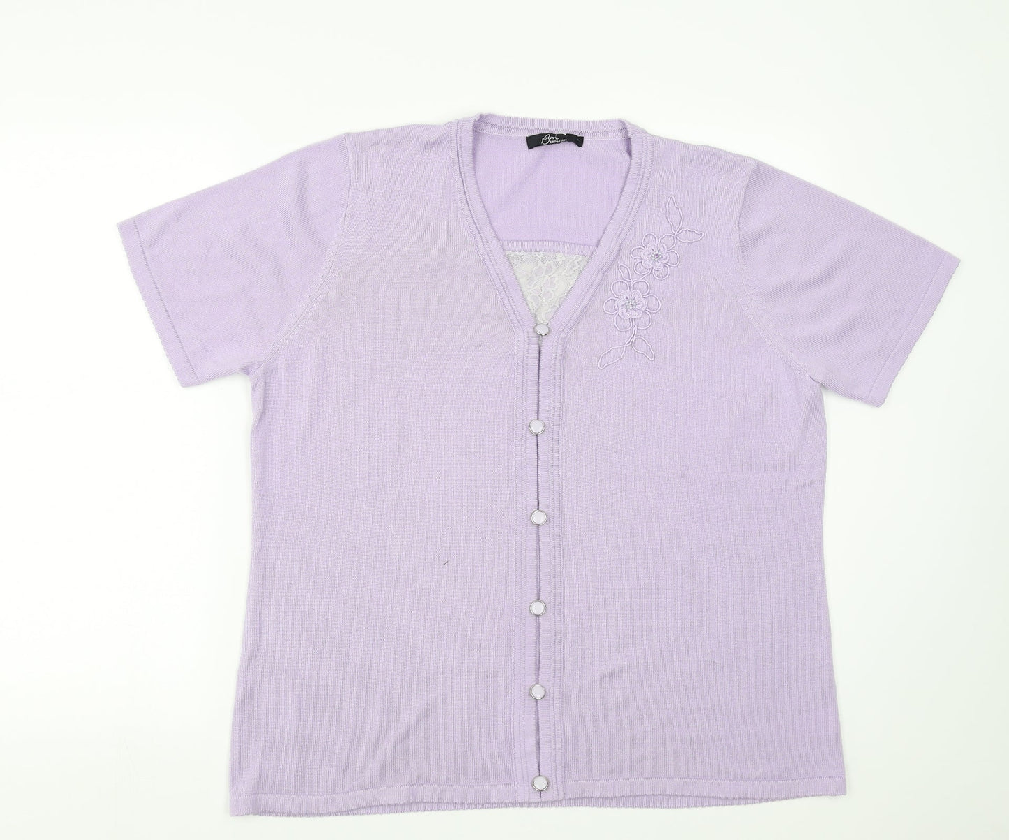 BM collection Womens Purple   Pullover Jumper Size L  - Floral embroidery