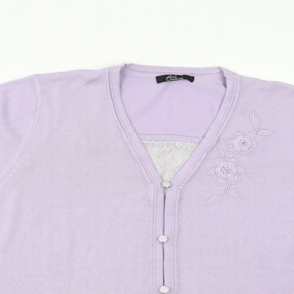 BM collection Womens Purple   Pullover Jumper Size L  - Floral embroidery