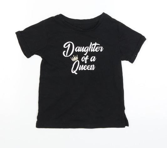 Matalan Girls Black   Basic T-Shirt Size 7 Years  - Daughter of a Queen