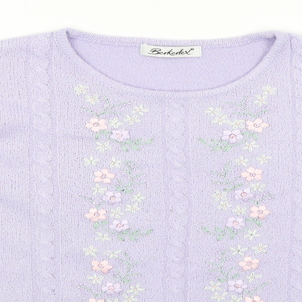 Berkertex Womens Purple Floral  Basic T-Shirt Size 12