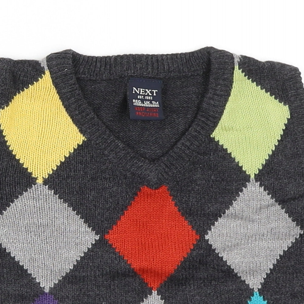 NEXT Boys Grey Argyle/Diamond  Vest Jumper Size 9-12 Months