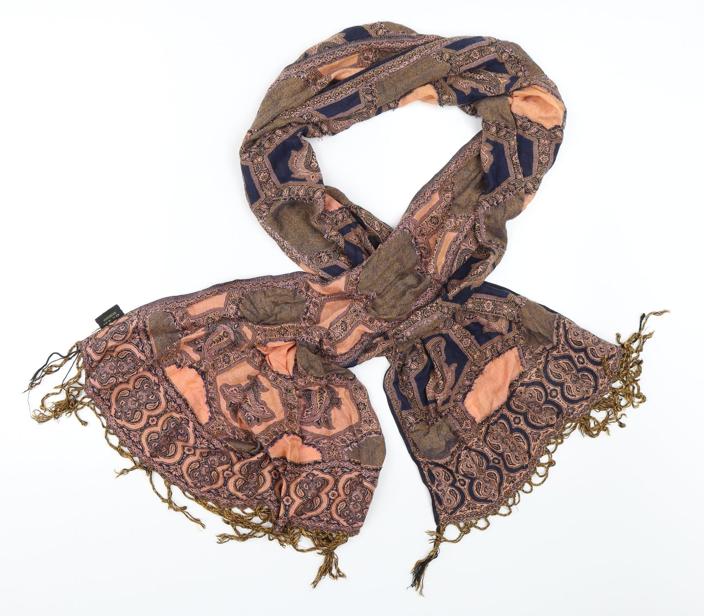 Preworn Womens Orange Geometric   Scarf