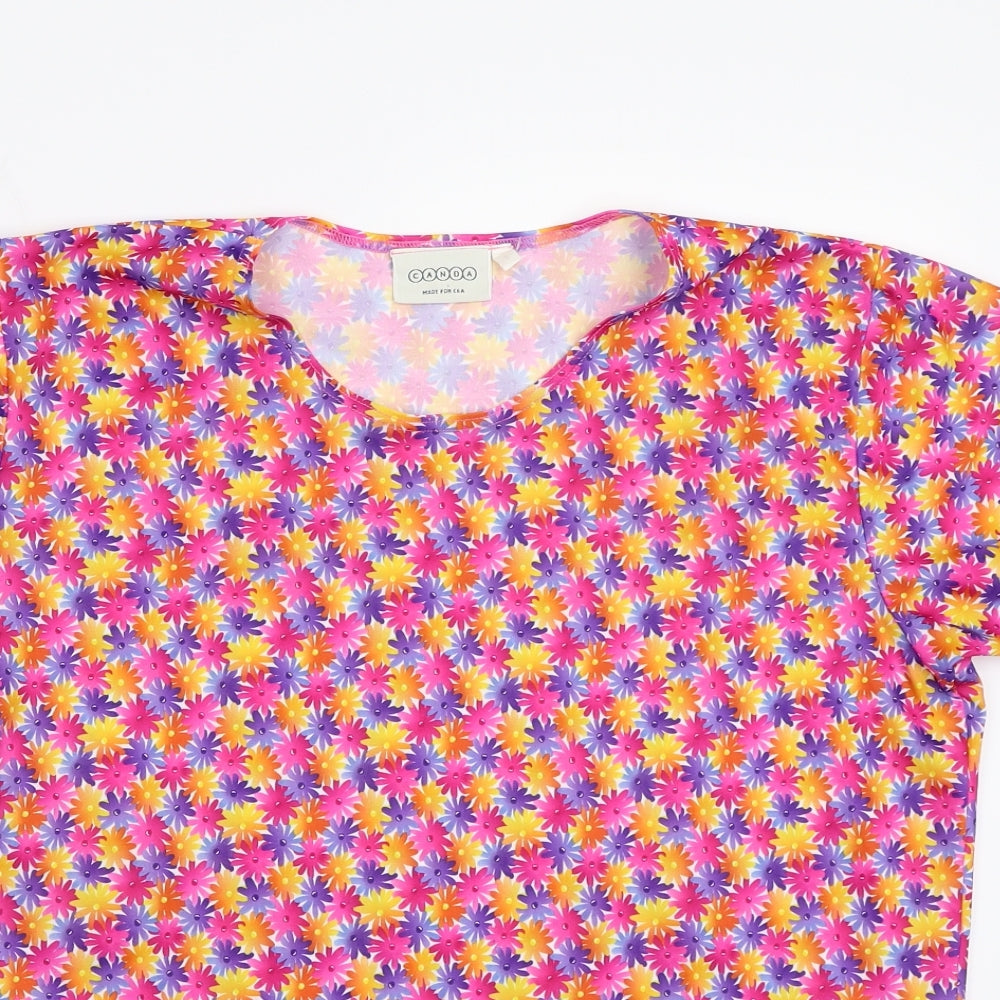 Canada Womens Pink Floral  Basic T-Shirt Size L