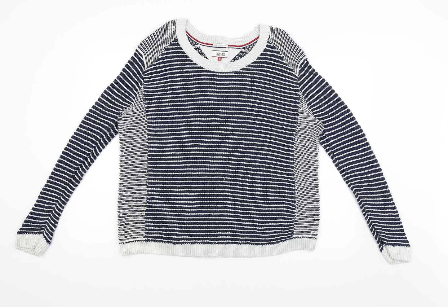 Hilfiger Mens Blue Striped  Pullover Jumper Size XL