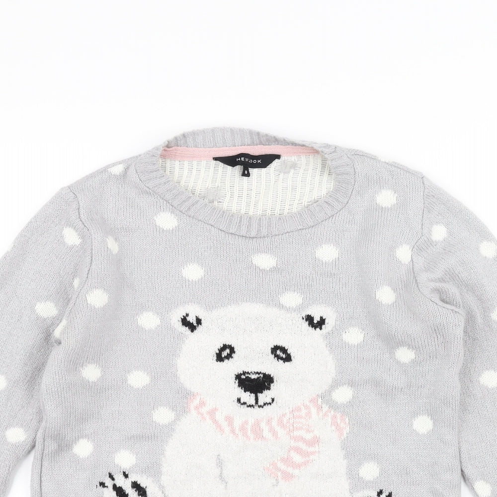 New Look Womens Grey  Knit Pullover Jumper Size 8  - Bear