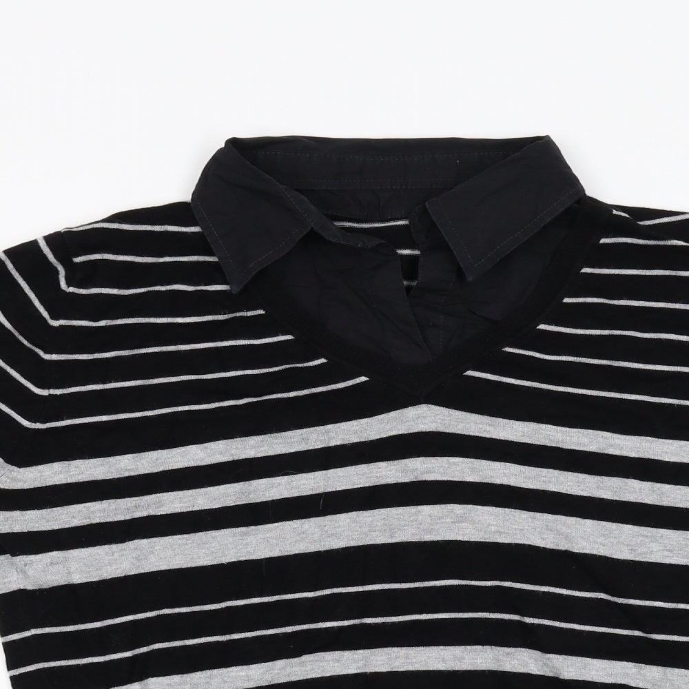 Preworn Womens Black Striped Knit Pullover Jumper Size M