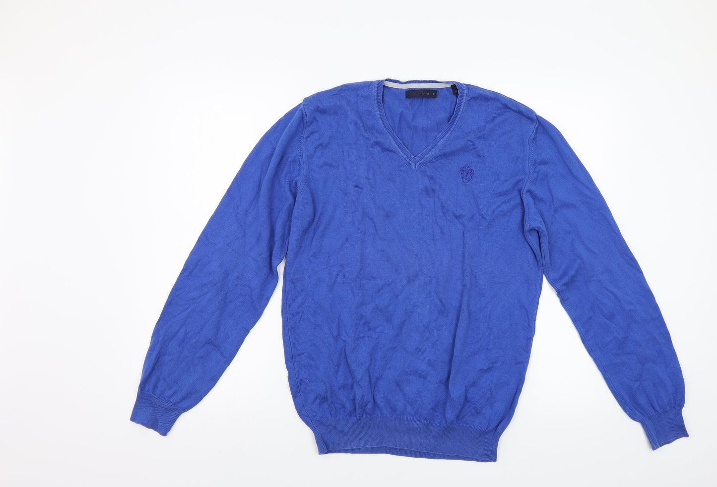 Isac Mens Blue  Knit Pullover Jumper Size M