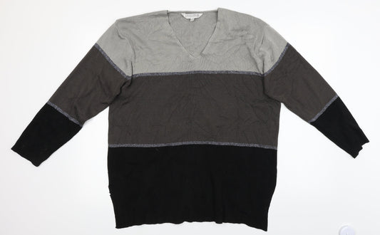 Carolyn Taylor Mens Grey Striped  Pullover Jumper Size L